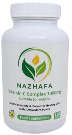 Nazhafa Vitamin C Complex 1000mg Capsules | Halal & Vegan | High Strength Immune Support with Rosehip and Acerola | Non-GMO, Gentle on Stomach, No Artificial Additives | 120 Capsules - 4 Month Supply
