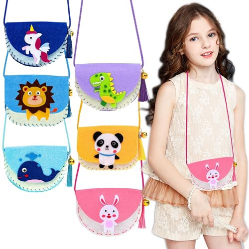 lomdung 6 Stück Nähset, DIY Filz Bastelset Nähspass für Kinder, Animals Sewing Kit, Handgefertigte Taschen, Nähspaß für Geschenk, für Kinders Ab 6+ Jahren Kindergeburtstag
