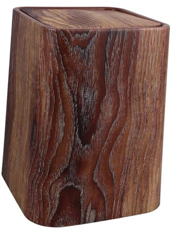 WEKADRIN Cubo De Basura Doméstico Vintage Veta De Madera Papelera De Escritorio Tapa Sellable Contenedor Usado