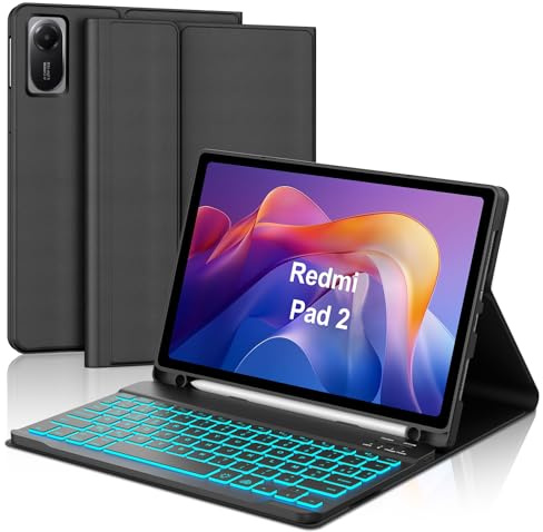 SENGBIRCH Coque Clavier pour Xiaomi Redmi Pad 2 11 2025 - AZERTY Français Clavier Rétroéclairé 7 Couleur Détachable sans Fil Bluetooth pour Xiaomi Redmi Pad 2 11 Pouces 2025, Noir