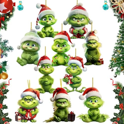 Decorazioni Natalizie Grinch, 10 Pezzi Ornamenti per albero di Natale, Grinch Decorazioni natalizie, Divertenti decorazioni natalizie, Grinch Decorazione di Natale, Decorazioni per albero (B)