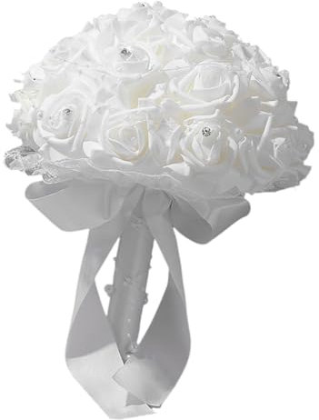 Ldabrye Bouquet da sposa fiori artificiali bianco bouquet proposta festa matrimonio ricevimento elegante sposa