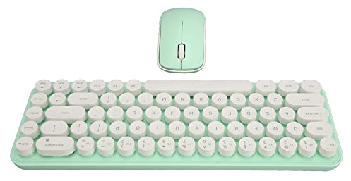Sunydog Combo de Mouse de Teclado Inalámbrico Retro Silencioso, Diseño de Mouse del Mouse de Teclado de Oficina Portátil Pequeño de la Máquina de Escribir Pequeño, con Llave de Punto, 1 (Verde)