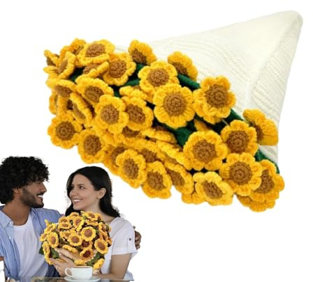 Bouquet de fleurs jaunes – Couverture en bouquet de fleurs | Couverture de tournesol tricotée à la main | Couvre-lit de canapé de tournesol au crochet fait à la main – Accessoire décoratif doux et