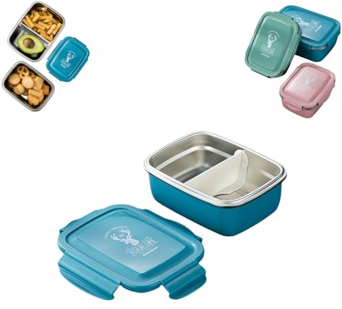 Genérico Loncheras de acero inoxidable con compartimentos, cajas de desayuno de metal para adultos,Fiambreras (azul, 350ML)