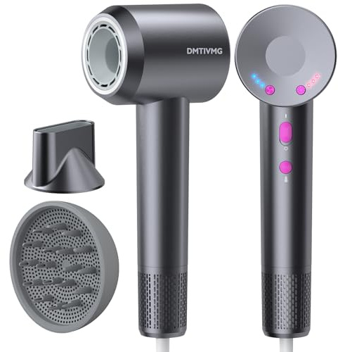 DMTIVMG Sèche Cheveux Ionique 500 Millions Seche Cheveux Professionnel Séchage Ultra Rapide Type Salon Anti-Frisottis 160 000 tr/min Léger Faible Bruit Diffuseur Magnétique 4 Température (Gris Foncé)