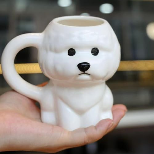 Bonita taza de café con diseño de perro Bichon Frise, taza de cerámica de 325 ml, regalo único para amantes de los perros, adorable taza blanca para niños, hijas y dueños de mascotas