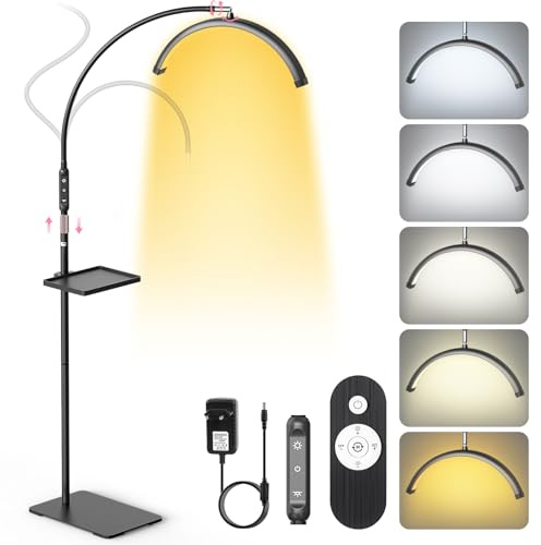 Adonafy Lampara Extensiones de Pestañas: 18 Plegable Lampara LED de Pie Para Pestañas con 5 Colores Regulables & Rotación de 360° para Salón, Hogar, Negro