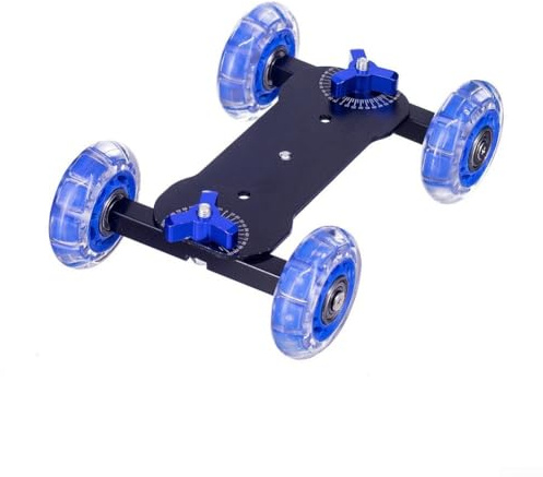 Qualoramall Carrello scorrevole da tavolo per fotocamera, con capacità di carico di 10 kg, struttura in metallo, ruote girevoli per DSLR e videocamere, filettatura a vite da 1/4 di pollice (posteriore