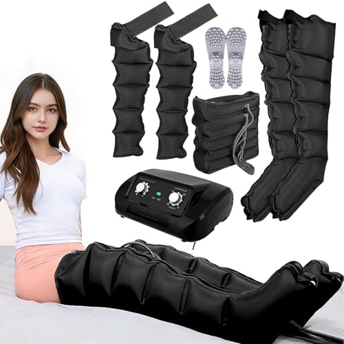 Pressoterapia Linfodrenaggio Professionale Pressoterapia Linfodrenaggio Gambe e Addome per Casa 6 Camere Massaggiatore Gambe Linfodrenante per Circolazione, Cellulite (Blacklegs+arm+waist, 6 cavities)