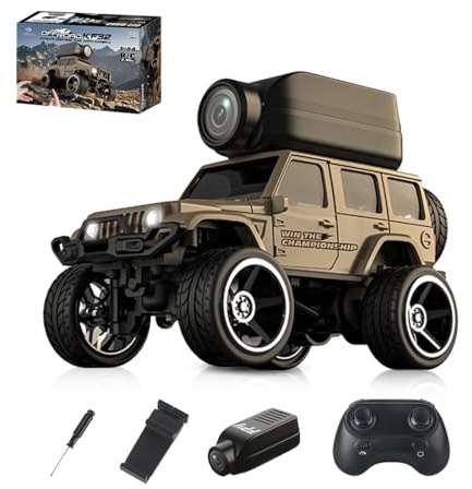 SpedUpX KF32 1:64 Die-Cast RC Crawler mit Kamera, Full-Scale 4WD Mini Offroad Ferngesteuertes Fahrzeug, Desktop Racing Modell(Gelb)