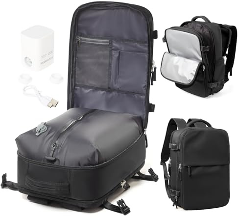 WEPOET Vakuum Rucksack Handgepäck Flugzeug mit Schuhfach, Ryanair Reiserucksack Handgepäck mit Vakuumsystem, Rucksack Wasserdicht für Damen Herren Große(Schwarz)