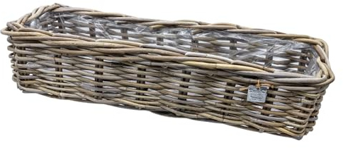 Spetebo Rotting växtkorg natur med folie för inomhus- och utomhusbruk – 58 x 18 cm – fönsterbräda, blomlåda, rektangulär, flätad – trädgårdsdekoration, trä, vide, blomkorg, planteringslåda, blomkruka