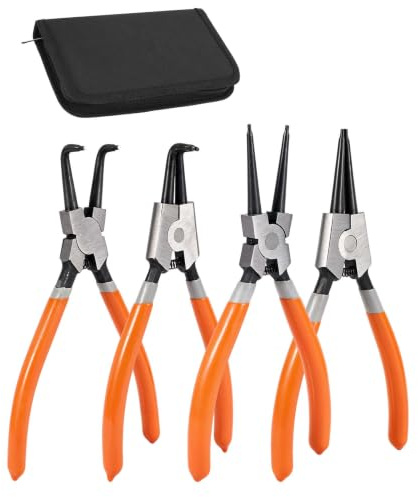 Sprengringzangen Set 4tlg 180 mm, Sicherungsringzangen Aus Stahl Mit Rolltasche, Für Innen Und Außensicherungen Gerade Gebogen, Seegeringzange Für Werkstatt Auto Haushalt