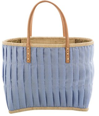 Medium Raffia Einkaufstasche - Türkis - Ledergriffe