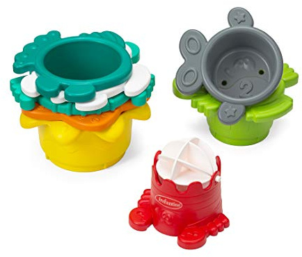 Infantino Wasserspielzeug Wassermühle, 8-teiliges Wasserspielzeug, Stapelbecher, Badespaß, mehrfarbig, 930-205039-00