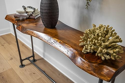 Southern Rustic Logwerks Industrial Pipe Sofa Table - Live Edge Console Table for Entryway or Behind Sofa – (Honey Pine)