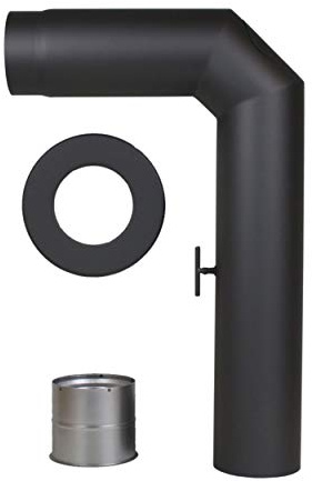 LANZZAS Set di tubi per stufa, 3 pezzi, con valvola a farfalla e porta (2 x 45°), diametro 130 mm, colore: grigio ghisa