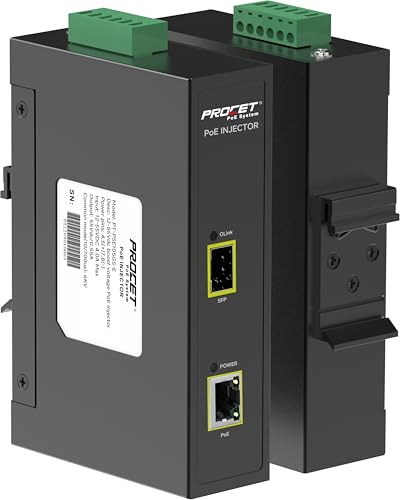 Procet Gigabit Boost PoE iniettore Switch 30W 55 V protezione contro le sovratensioni di ampia temperatura, 12-48 V cc ingresso, porta fibra, installazione su guida DIN IEEE802.3af a, PT-PSE105GS-E