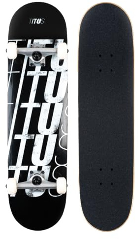 TITUS Skateboards-Complete Fivefold, Black, 8.125, Komplett Board, 7 Schichten Ahornholz, bereits fertig montiert, Skateboard für Jugendliche, Erwachsene, Anfänger, Profis, Mädchen und Junge