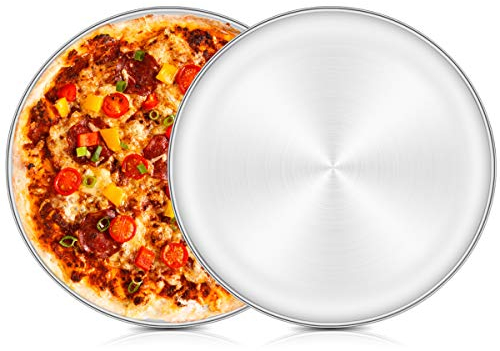 HaWare Pizza Baking Tray Set of 2, 12 inch Stainless Steel Pizza Pan Oven Tray, Round Baking Sheet, Less-Stick, Non Toxic & Healthy, Heavy Duty & Dishwasher Safe