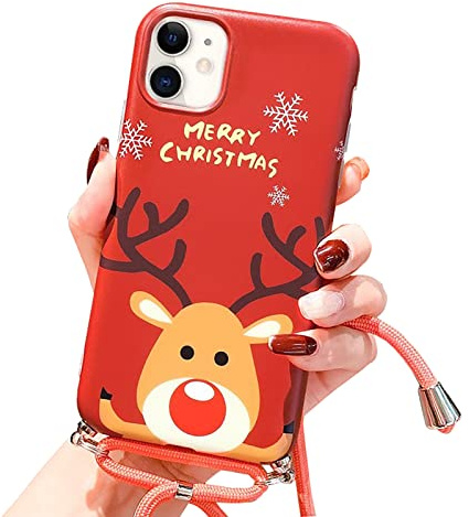 L-FADNUT Kompatibel mit iPhone 12 Mini Handyhülle Handykette Weihnachten Hülle Christmas mit Band Mädchen Süß Muster Stoßfest TPU Schutzhülle für iPhone 12 Mini, Motiv 2