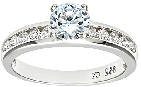Elegano Sterling Silver Engagement Ring – Solitaire Set Cubic Zirconia with Accent Stones Women’s Ring