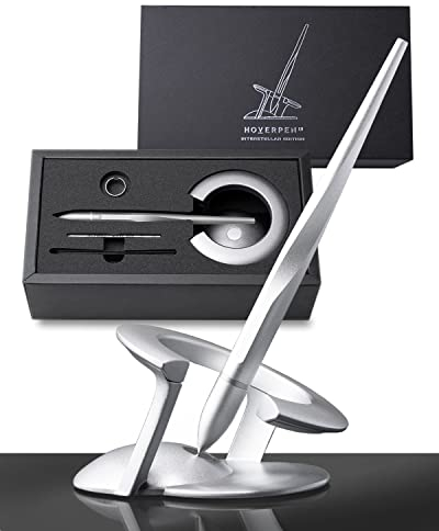 novium Hoverpen – Luxus-Kugelschreiber für Männer und Frauen, vertikal stehender Stift mit leicht fließender Tintenpatrone, aus Metall, einzigartiges Geschenk, Silber (Starlight Silver)
