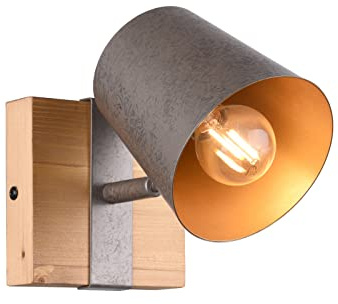 meineWunschleuchte Wandstrahler 1-flammig mit Naturholz und schwenkbarem Spot in Silber antik