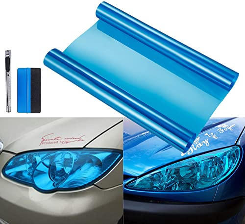 NewL 40 cm x 152 cm extra breite Selbstklebende Auto-Tönung Scheinwerfer Rücklicht Nebelscheinwerfer Vinyl Smoke Film Blatt Aufkleber Abdeckung (blau) | Montagewerkzeug inkl., hohe Dehnbarkeit, waschbeständig, rückstandsfrei haftend, für Auto Rücklicht & Nebelscheinwerfer