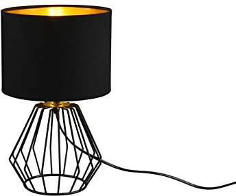 LED Tischleuchte mit Gitterkorpus und Stoffschirm in Schwarz/Gold Ø20cm