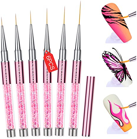 Saviland Nail Art Liner Pinsel Set-6 Stück Roségold Liner Nageldesign Pinsel, Liner Malerei Nagelzubehör Werkzeug Set zum Zeichnen von Linien, French Maniküre (7/8/11/13/15/29 mm)