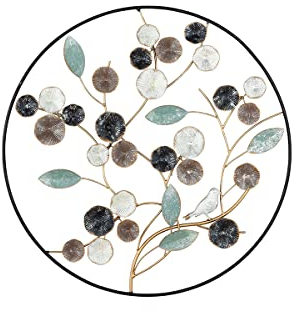 Casablanca Metall Deko Objekt Wandrelief Ranke mit Vogel - Dekoration Wohnzimmer - Ø 61 cm