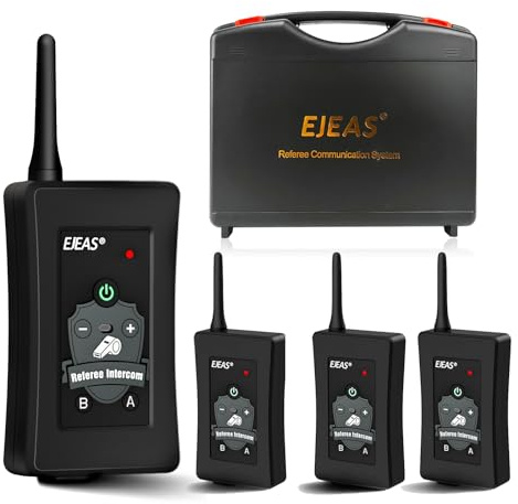 EJEAS FBIM Interfono Bluetooth Professionale per Arbitro, 850 mAh Full duplex 1500 M Wireless Interfono con Riduzione del Rumore per Calcio e Pallamano (4 pezzi)