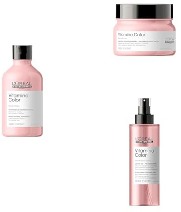 L'Oréal Professionnel | Pflegetrio mit Resveratrol für coloriertes Haar, Serie Expert, Vitamino Color Shampoo 300 ml, Maske 250 ml, 10in1 Spray 190 ml