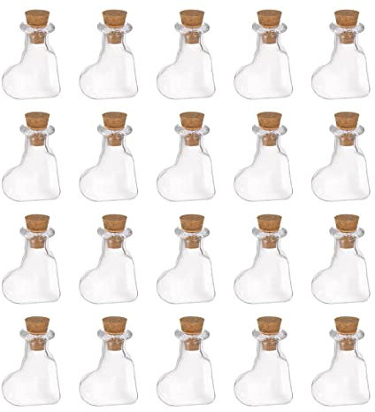 sourcing map 20uds Mini Vidrio Botellas con Corcho Tapones Oblicuamente Corazón Forma Diminutos Vidrio Frascos Transparentes Claras Deseos Botellas para DIY Arte Artesanía Fiesta Decoración