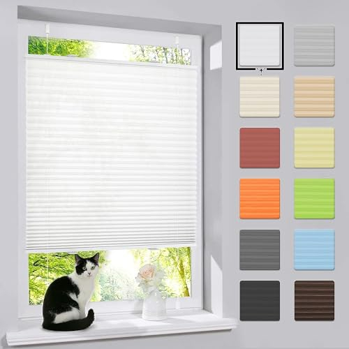 bobodeco Plissee ohne Bohren Klemmfix Faltrollo Jalousie Weiß 115x120cm (BxH), Plisseerollo Sichtschutz und Sonnenschutz Blickdicht Easyfix lichtdurchlässig Rollo für Fenster & Tür