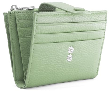 REETEE Klein Damen Geldbeutel Leder Portemonnaie RFID Schutz, Portmonee für Frauen mit 13 Kreditkartenetui, Kleine Brieftasche mit Münzfach (Grün)