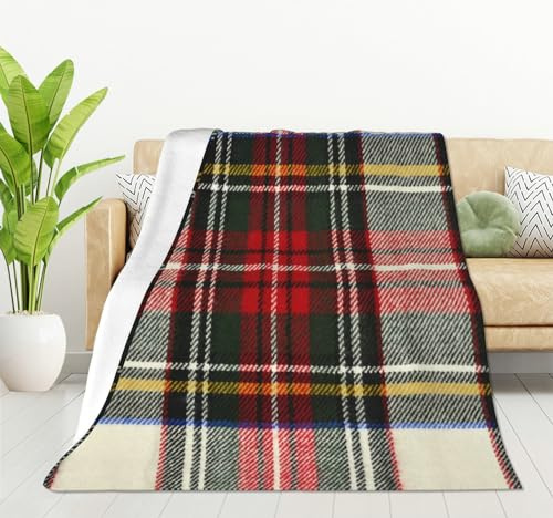 HGOD DESIGNS Scottish Tartan Red and White Wool Plaid Pattern Flannel Fleece Bed Blanket Throw Blanket Lightweight Cozy Plush Blanket for Bedroom Living Rooms Sofa Couch 50x60