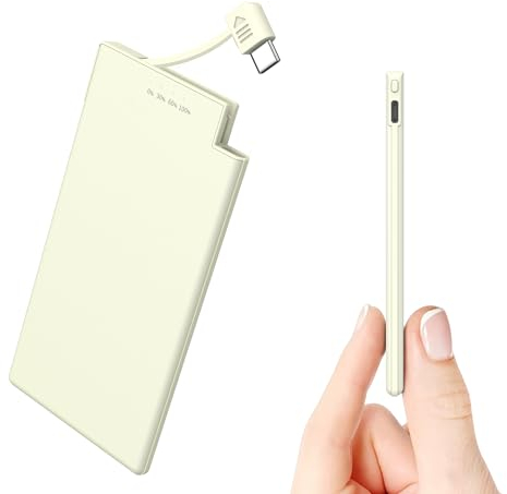 Auskang 0.68cm Ultra Slim Powerbank 5000mAh mit USB C Kabel Tragbares Ladegerät Ultra-dünn und leicht Externe Akku Power Pack,Kompatibel mit with Androids, Samsung, Xiaomi, Sony, etc.- Weiß