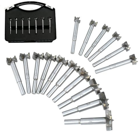 Juego de 16 brocas de metal duro para madera (15 mm - 35 mm) con maletín de almacenamiento y vástago hexagonal de cambio rápido para muebles, agujero para trabajar la madera