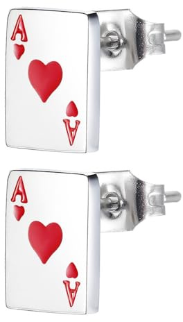 PACKOVE 1 Par Pendientes De Póquer Aretes Pendientes De Mujer De Plata Esterlina Para Mujer Decoración De Orejas De Niña Antiguo Hombres y Mujeres Moda Acero Titanio Rojo Joyas