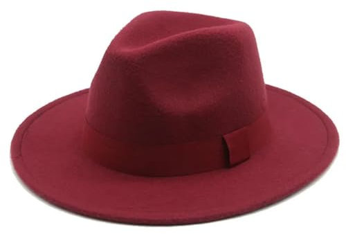 Fedora Trilby Filzhut Hut Damen-Hut Herren-Fedora-Hüte Breite Krempe Gürtel Bandband Solide Klassisch Formelle Kleidung Hochzeit Fedora-Hüte Für Herren 52–54 cm (Kinder) Weinrot
