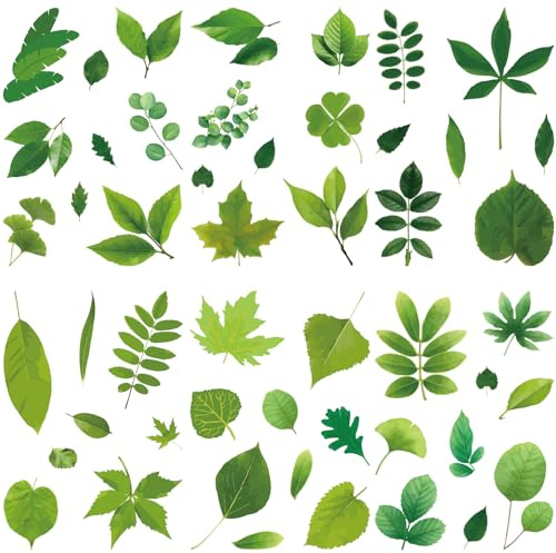 CRASPIRE 8 Sheets Leaf Wall Stickers Green Plant Window Clings Waterproof Self Adhesive Vinyl Wall Decals Peel and Stick for Bedroom Living Room Window Stairway Showcase Home Decorations