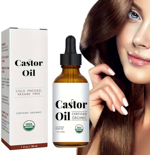 Huile de ricin certifiée USDA, 100 % pure, huile de castor biologique pour la croissance des cheveux, pure, naturelle et pressée à froid, stimule la croissance des cils, des sourcils, des cheveux - 30
