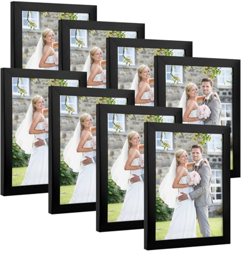 Anhow 8er Bilderrahmen 10x15 cm, PVC 4x6 Zoll Fotorahmen Collage Set Horizontal oder Vertikal für Wandbehänge/Tischdekoration - Schwarz