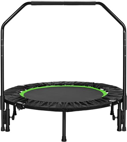LIFERUN Kleine Trampolin Indoor 101cm, Mini Fitness Trampoline Erwachsene, 150 kg belastbar, mit Verstellbare Haltegriff für Zuhause Cardio-Trampolin-Training, Grün
