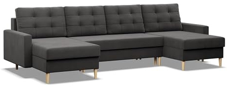 Mebligo - U-Förmige Ecksofa mit Schlaffunktion und Bettkasten BLANK, Couch U Form 294x88x140 cm, Klappsofa mit Schlaffunktion, Wohnzimmer Eckcouch mit Bettfunktion - Ecksofa Grau