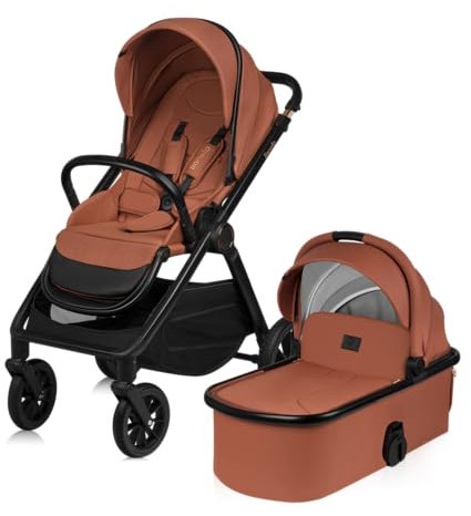 LIONELO LAYLA 2 in 1 Kombikinderwagen Kinderwagen 0-48 Monate bis 22 kg, Babywanne bis 9 kg, Rückenlehne und Fußstütze Verstellbar, AiryDots, 360° Schwenkbare PU-Räder, Vollständige Federung