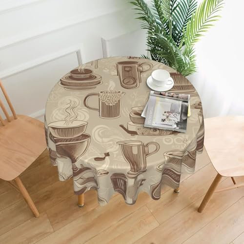 MMSJSBVY Tovaglia rotonda vintage con macchina da caffè espresso, 152 cm, impermeabile e antimacchia, adatta per tavoli di nozze, buffet, banchetti